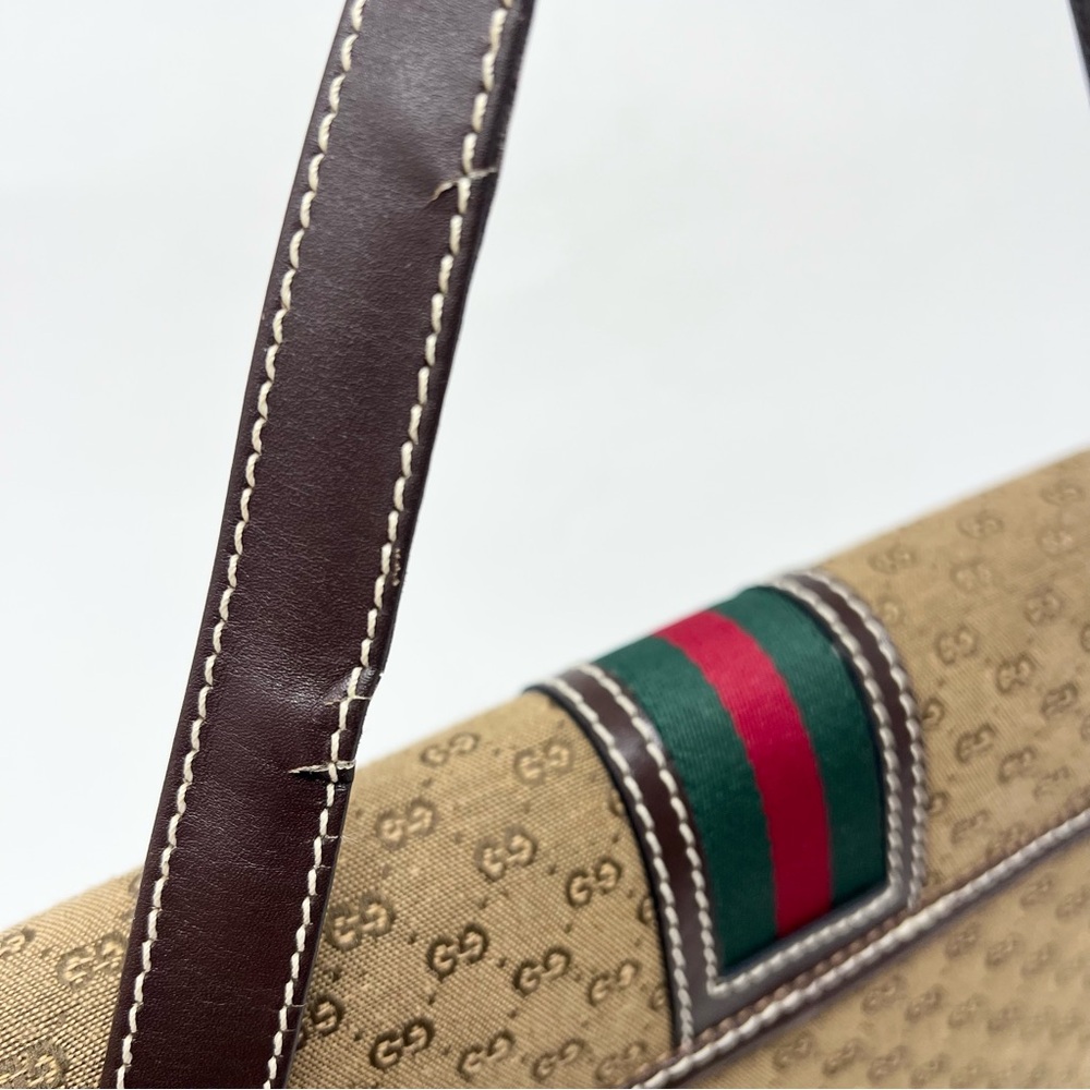 Vintage Gucci Tan and Brown Shoulder Bag GG Logo Canvas Signature Web Stripe - Picture 11 of 12